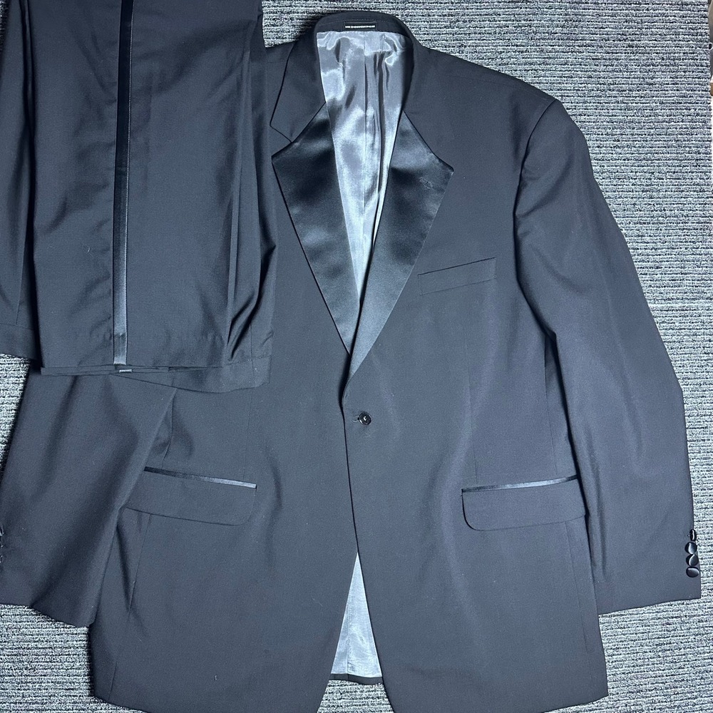 Stafford Executive Black Wool Tuxedo Suit Jacket & Pants Formal Men's 46L